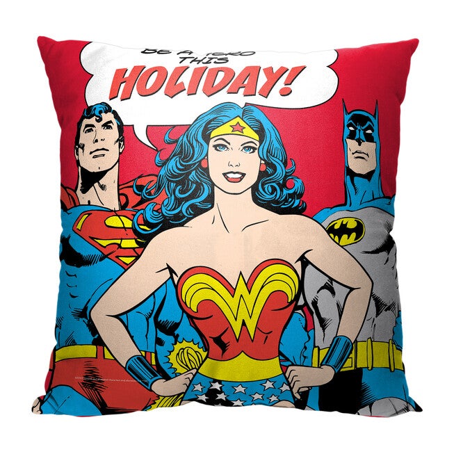 Wb Dc Justice League Be A Holiday Hero Printed Throw Pillow, O, hi-res image number null