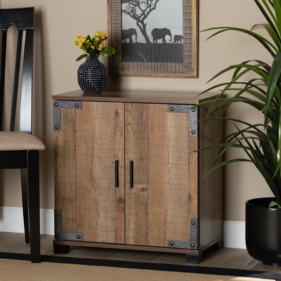 Cyrille Farmhouse Rustic Wood 2-Door Shoe Cabinet Furniture, , alternate image number null
