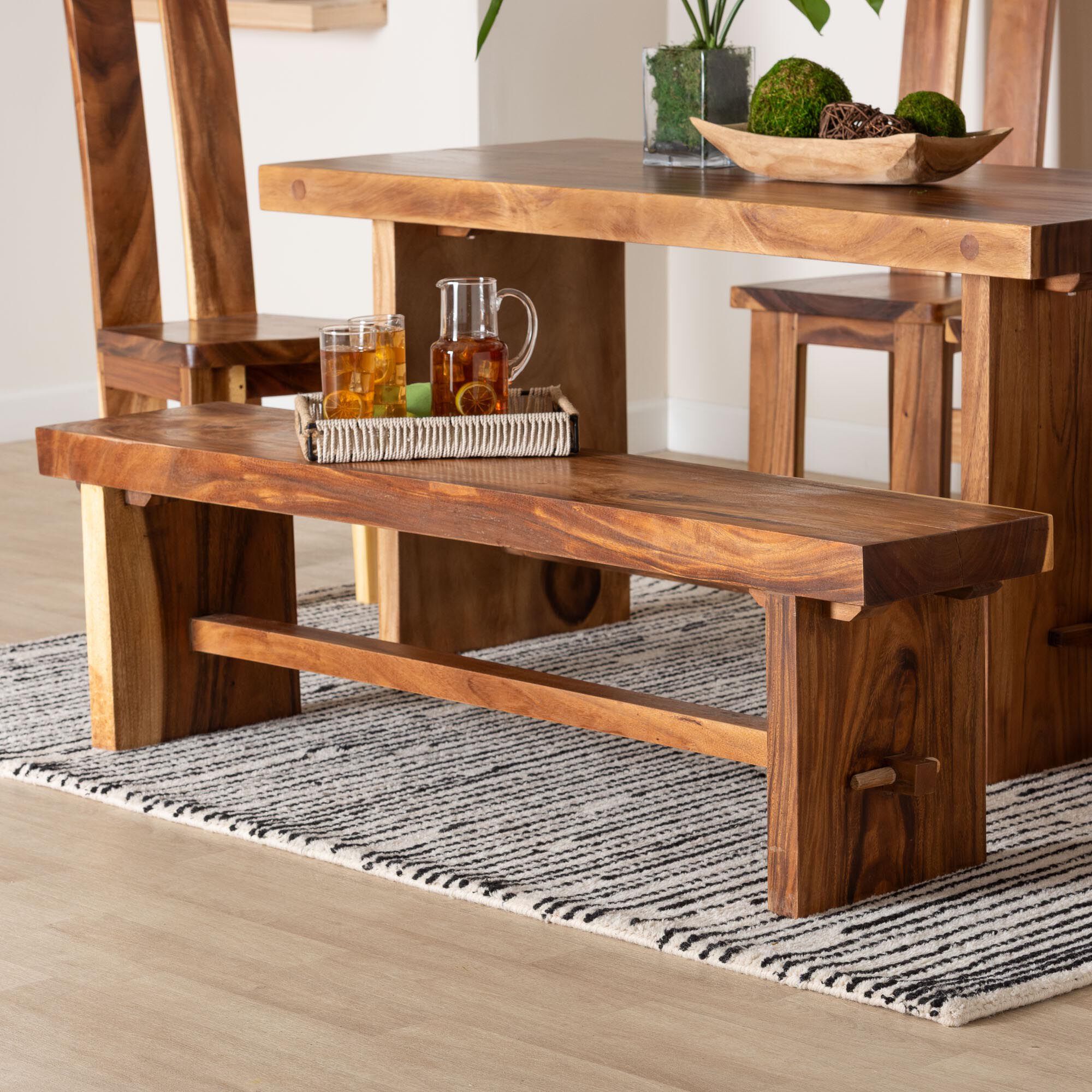 Biyu Suar Wood Dining Bench, BROWN, alternate image number 6
