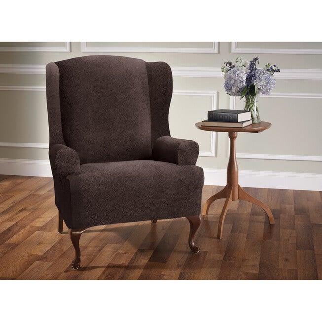 Stretch Sherpa Wing Chair Cover, CHOCOLATE, hi-res image number 0