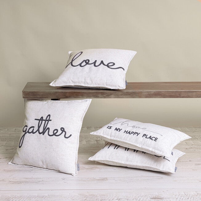 Waska Home Is My Happy Place Sentiment Linen Blend Lumbar Pillow, , alternate image number null