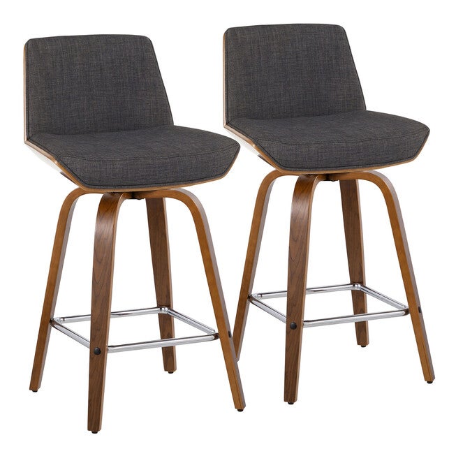 Corazza 26 inches Fixed-Height Counter Stool - Set Of 2, WALNUT CHARCOAL CHROME, hi-res image number null