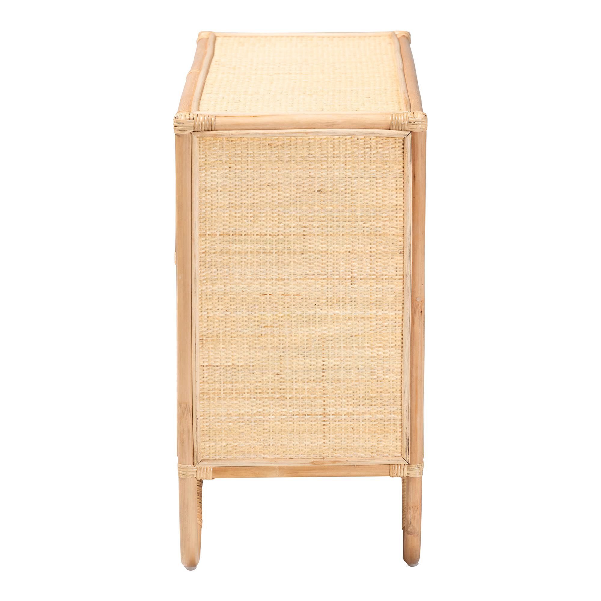 Acelin Natural Rattan Storage Cabinet - Handcrafted Boho Accent Console with Floral Woven Doors, NATURAL, alternate image number 4