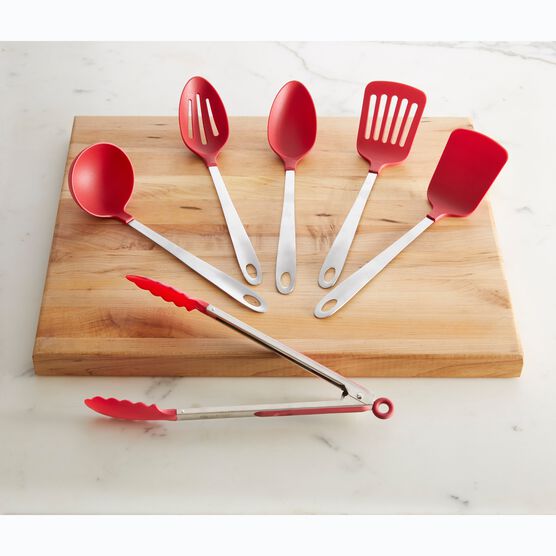 6-Pc. Stainless Kitchen Utensils with Nylon Head, STAINLESS, hi-res image number null