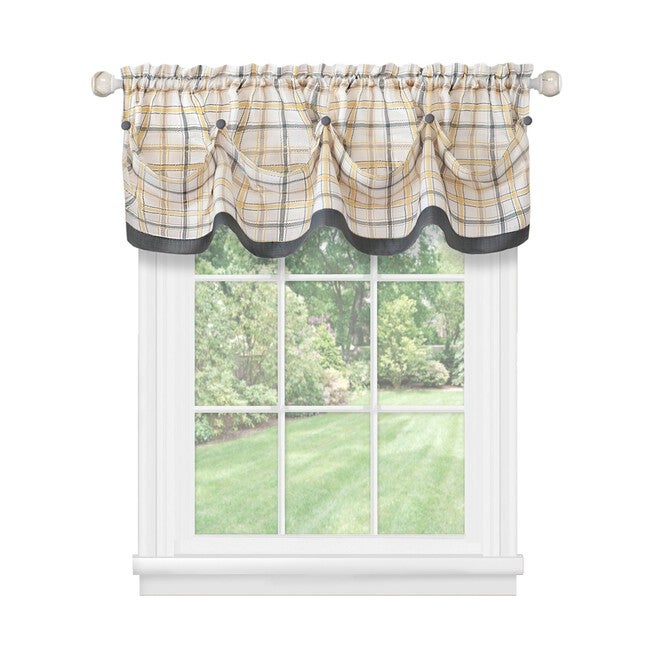 Tattersall Tuck Valance with Buttons - 58x14, GREY, hi-res image number null