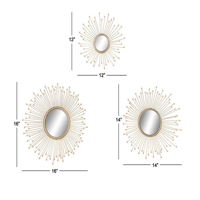 Set Of 3 Gold Metal Glam Wall Mirror, , alternate image number 6