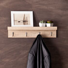 Modern Wood Wall-Mount Shelf with Hooks, , alternate image number null