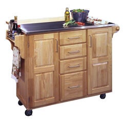 Stainless Steel Kitchen Cart with Wood Breakfast Bar