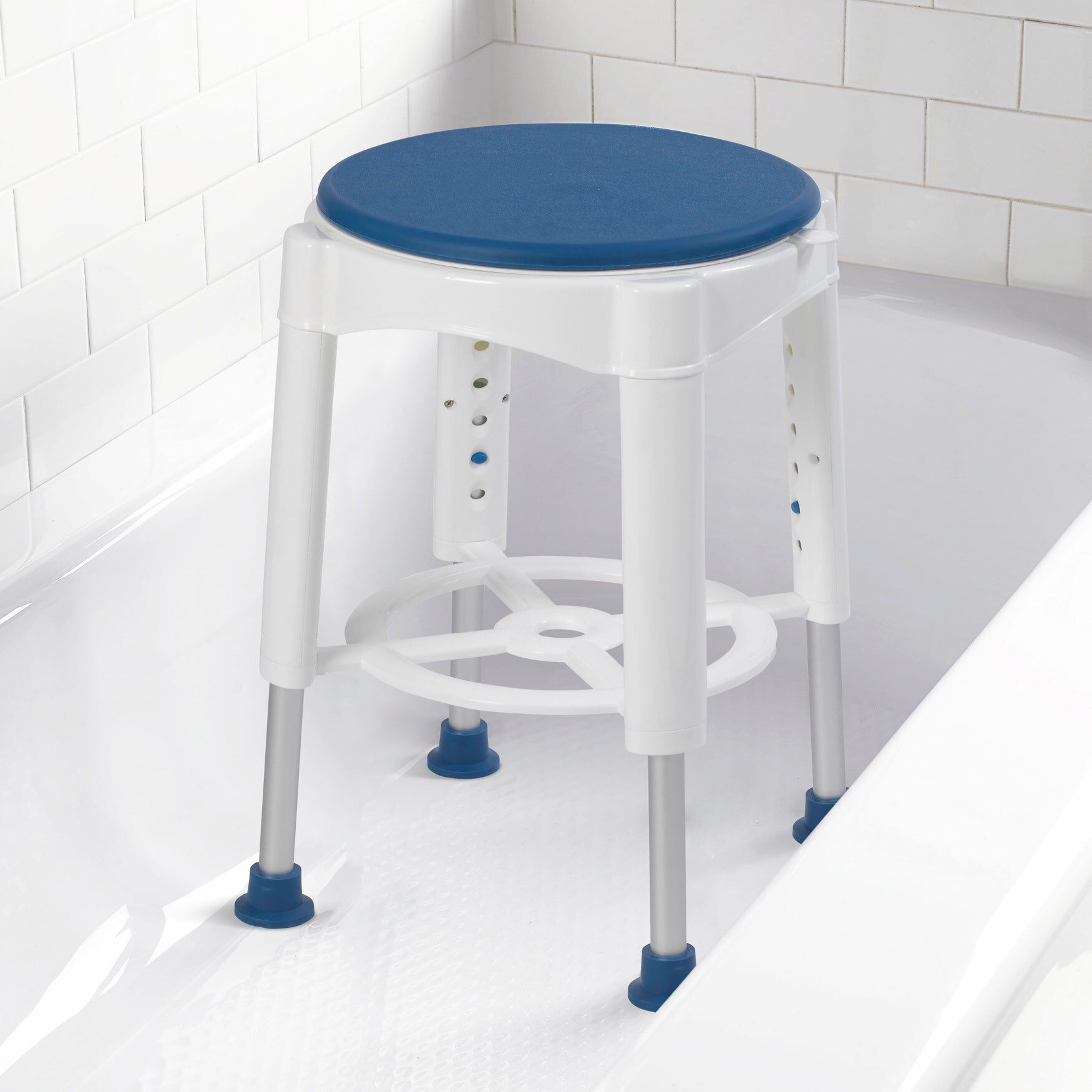 300 lbs. Weight Capacity Swivel Seat Shower Stool, WHITE BLUE, hi-res image number 0