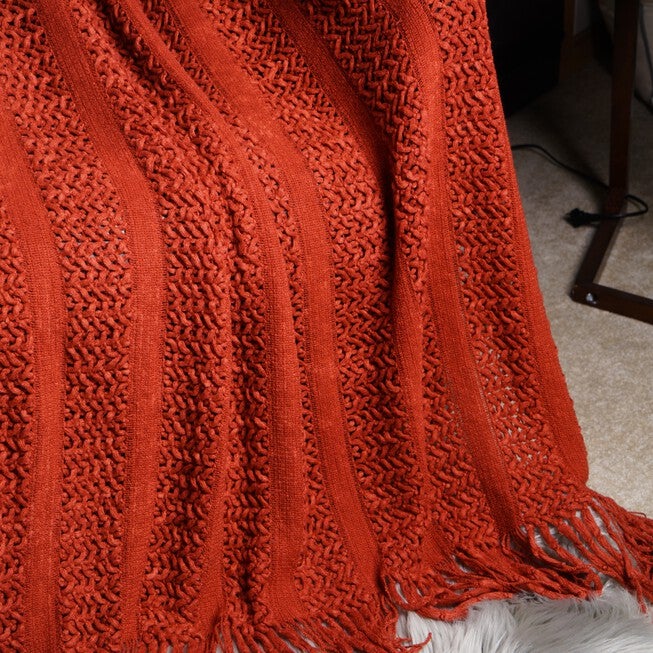 Battilo Home Solid Knit Mesh Tassels Throw Blanket Super Soft Warm Multi Color, 51 inches x 59 inches, , on-hover image number null