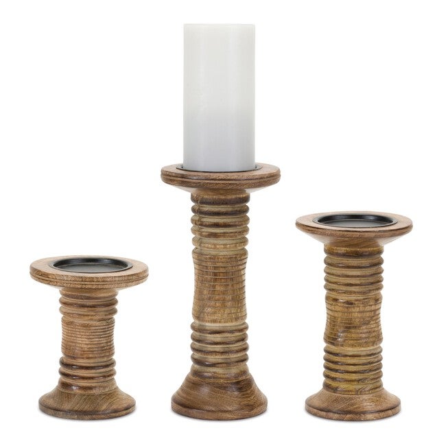 Natural Mango Wood Candle Holder (Set of 3) | Woman Within