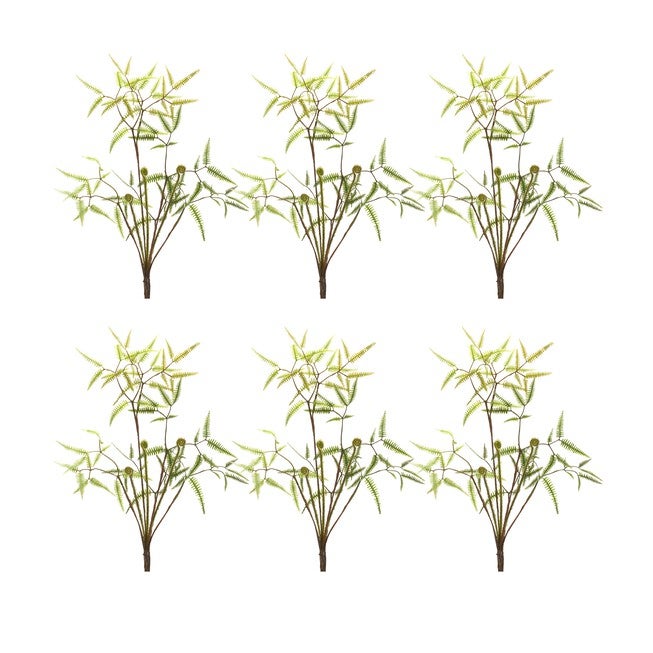 Mini Fern Bush (Set of 6) 19 inchesH Plastic, GREEN/BROWN, hi-res image number null
