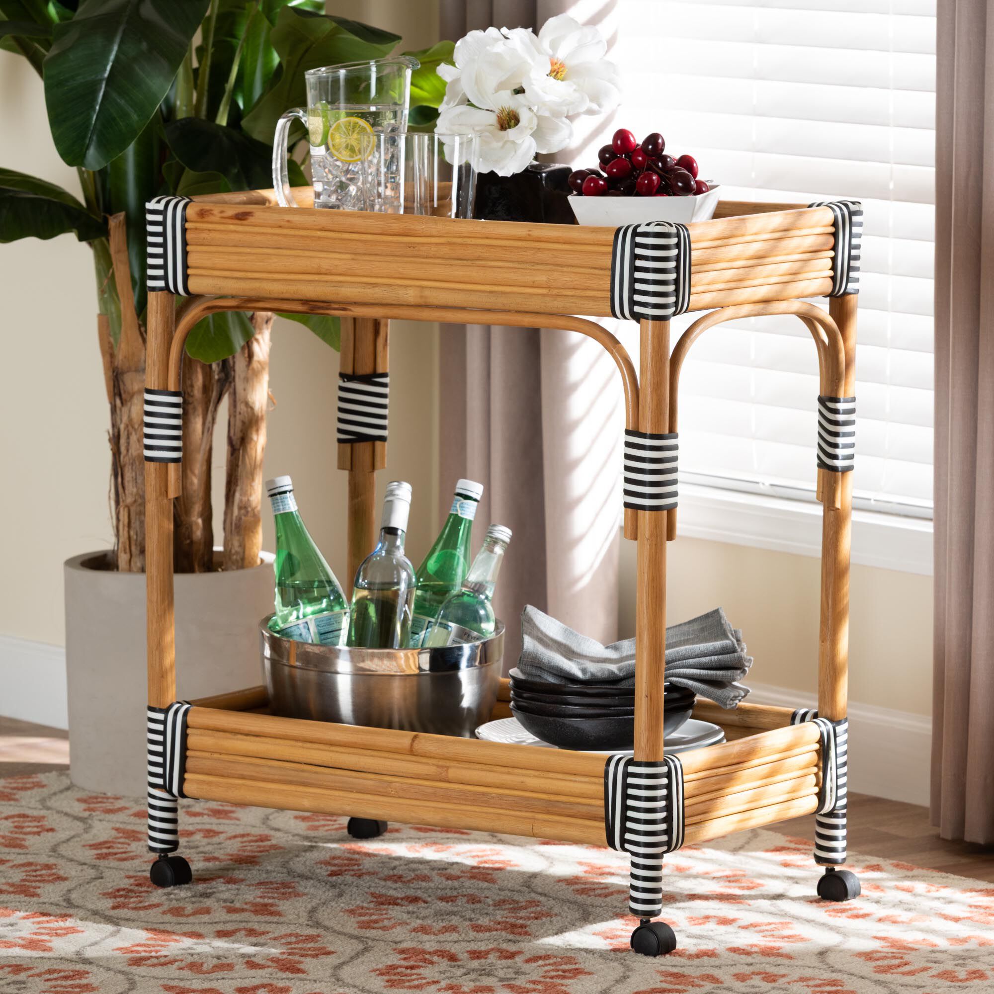 Carmine Natural Rattan Kitchen Cart, NATURAL, hi-res image number 0