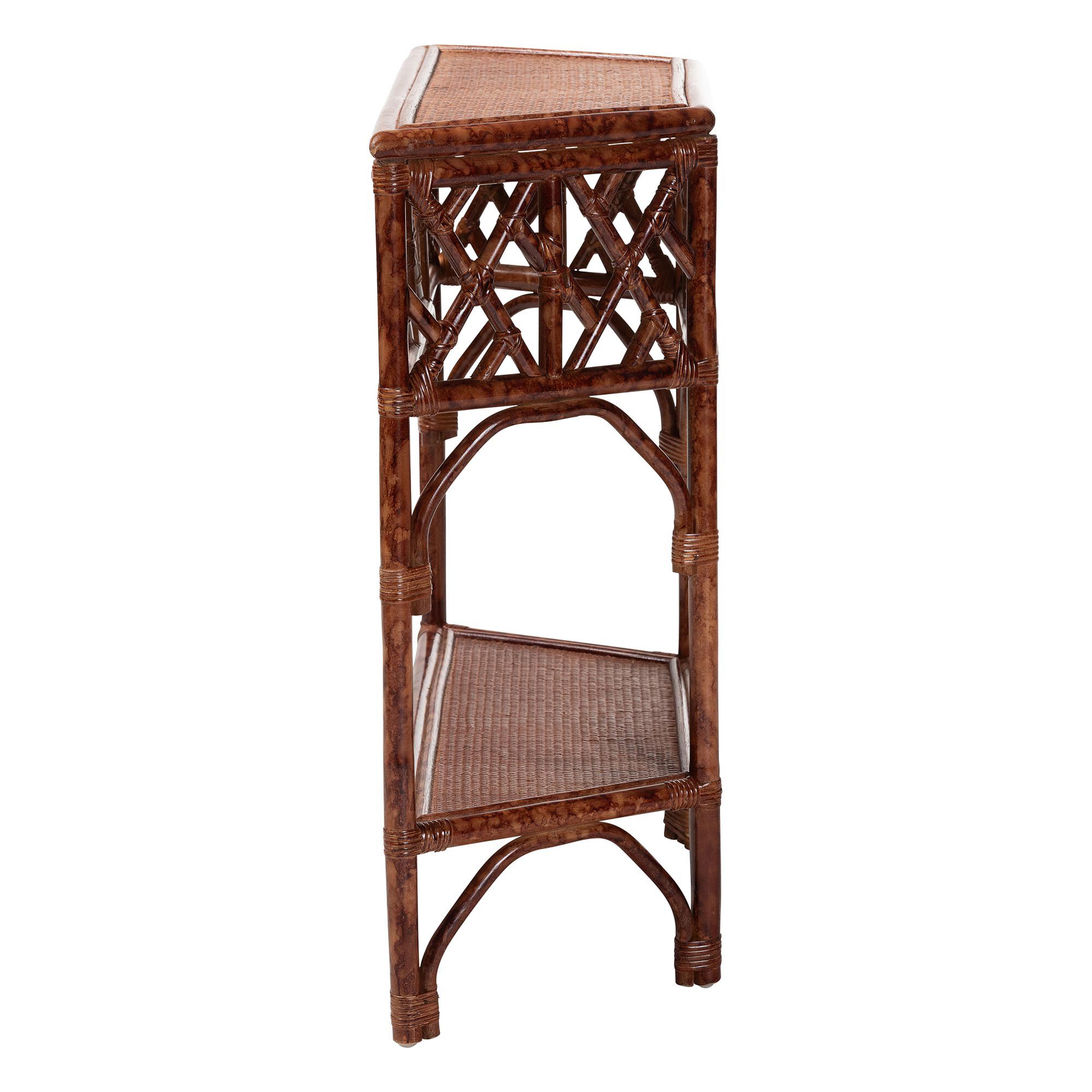 Gaspar Marbled Tortoise Natural Rattan Console Table, BROWN, alternate image number 3