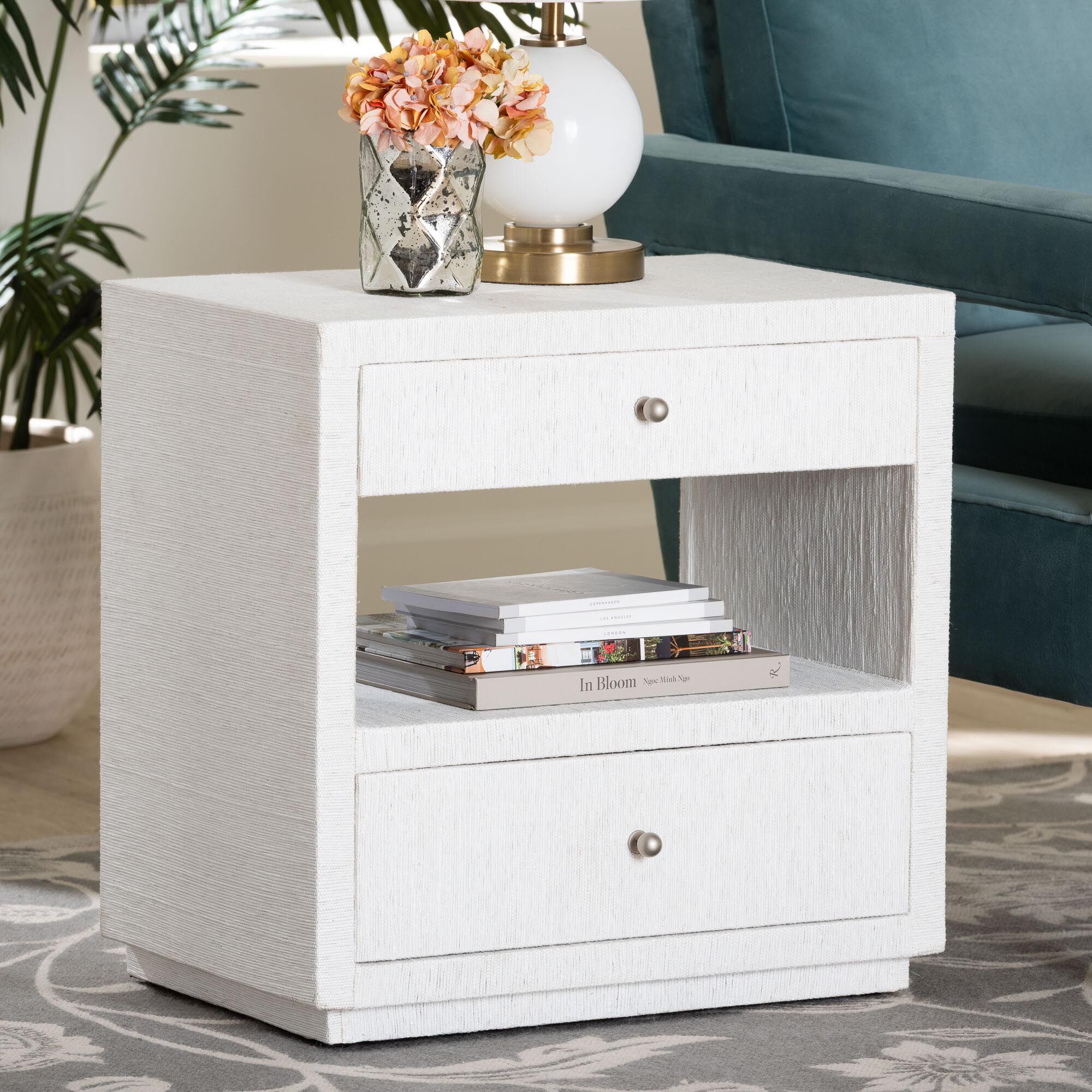 Kai Grasscloth End Table, WHITE, hi-res image number 0