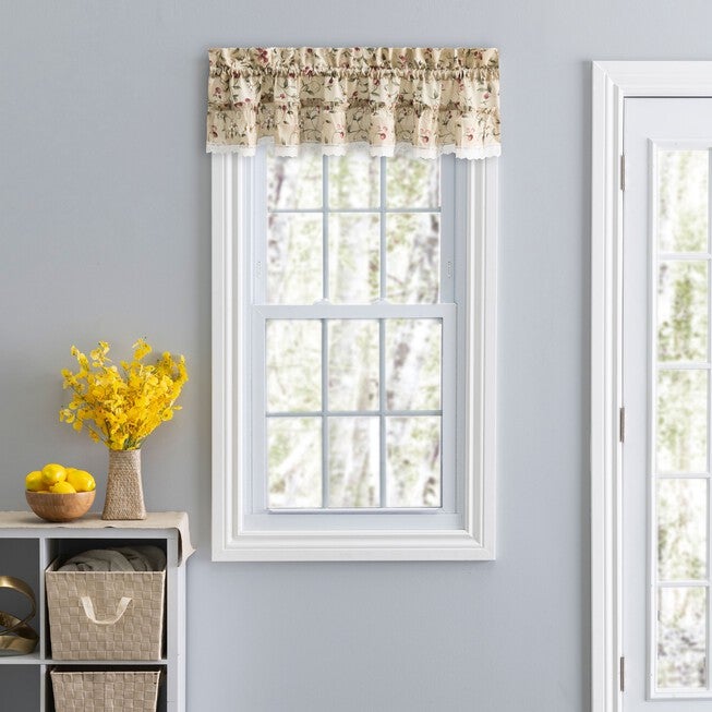 Cherries Curtain Ruffled Valance, NATURAL, hi-res image number null
