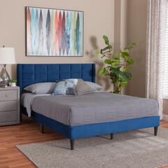 Payne Modern Glam Grey Velvet and Dark Brown Wood Queen Bed