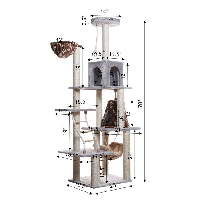 Real Wood 78 inches Cat Climber Play House With Lounge Basket, , alternate image number null