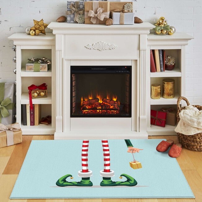 Elf Stockings Light Blue Kitchen Rug, , alternate image number null
