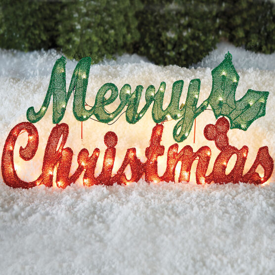 Pre-Lit Merry Christmas Sign, RED GREEN, hi-res image number null