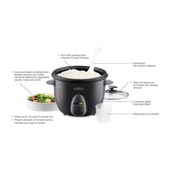 Automatic Drum Style Rice Cooker & Steamer - Black - 10 Cups, , alternate image number null