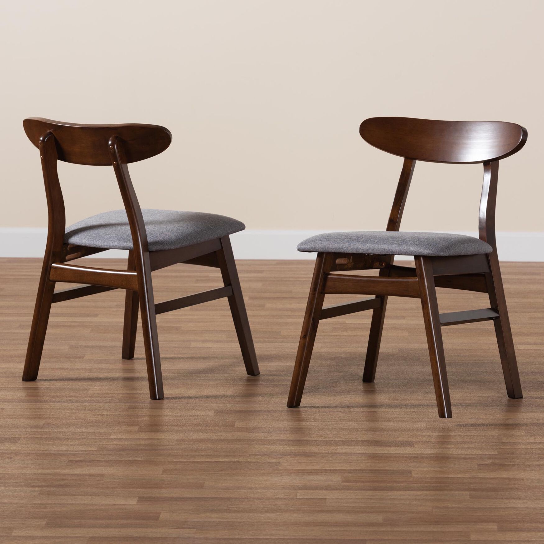 Ulyana Mid-Century Grey Fabric And Natural Brown Finished Wood 2-Piece Dining Chair Set, , alternate image number 13