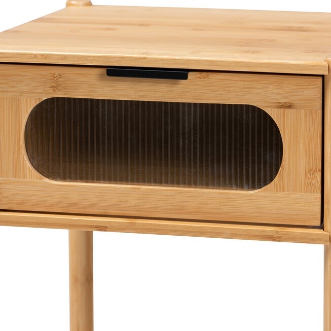 Naresh Mid-Century Modern Transitional Natural Brown Bamboo Wood 1-Drawer End Table, , alternate image number 4