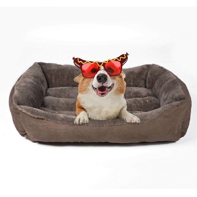 Happycare Tex Plush to suede Rectangle Pet Bed, 25 inches by 21 inches, Brown/Coffee, M size, BROWN, hi-res image number null