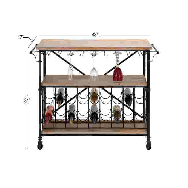 Diagram showing the dimensions of the wine storage cart: 48 inches wide and 31 inches high