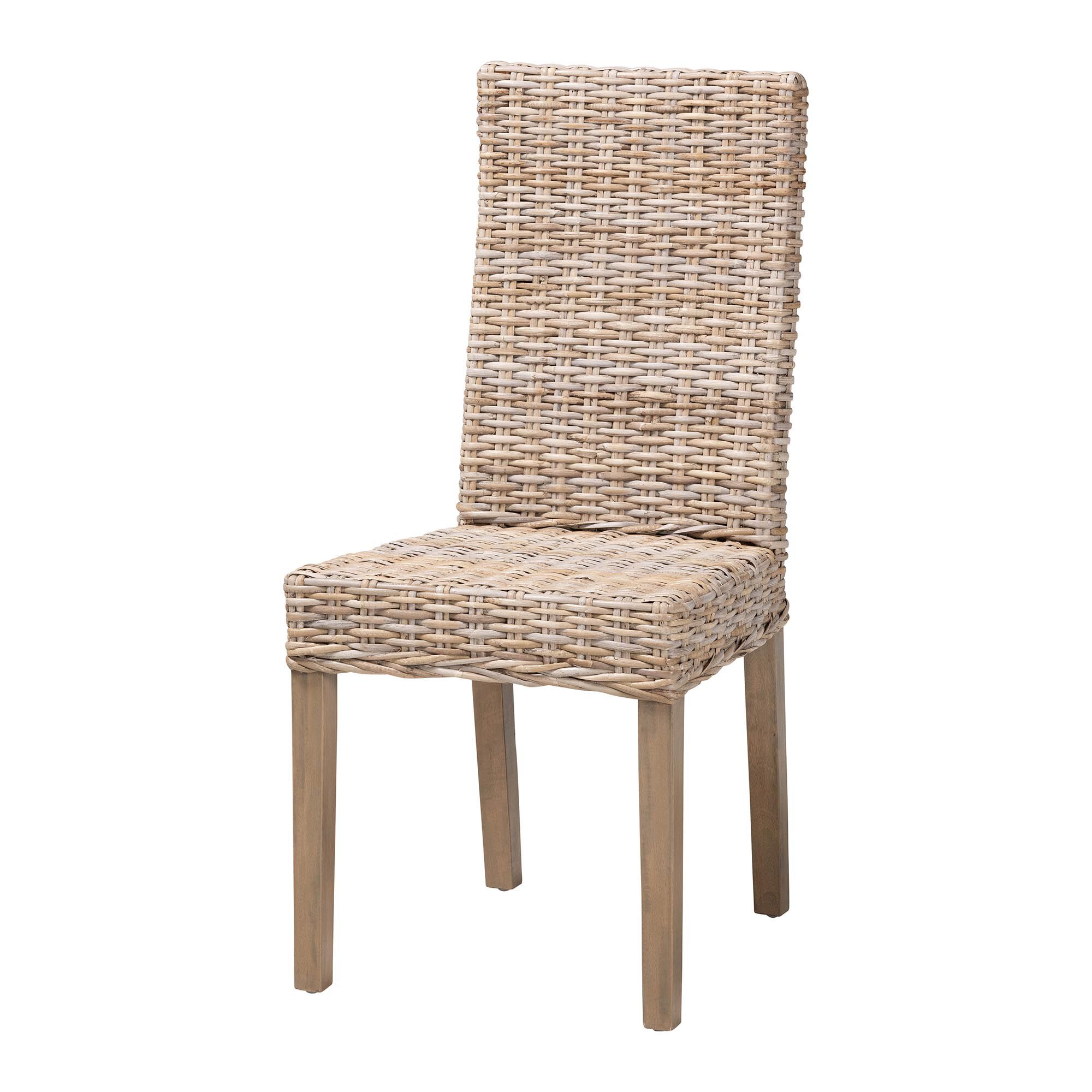 Nevina Bohemian Grey Kubu Rattan and Mango Wood Dining Chair, GREY, alternate image number 2