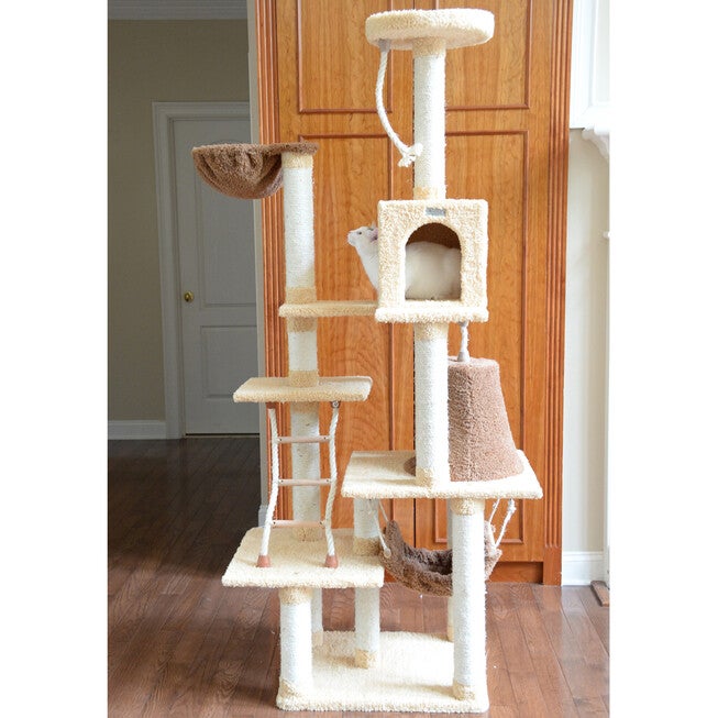 Real Wood 78 inches Cat Climber Play House Ffurniture With Playhouse, Lounge Basket, , alternate image number 2