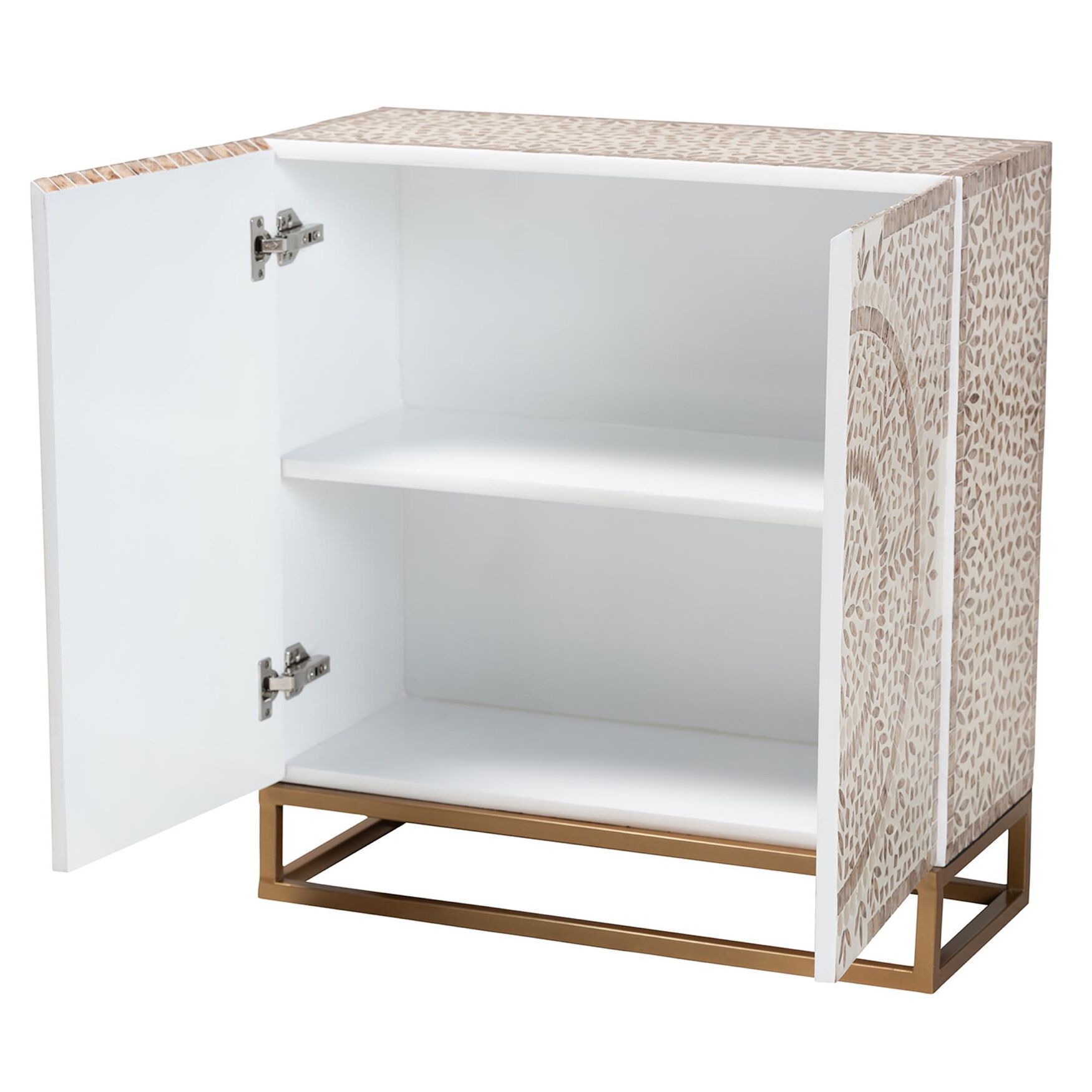 Ercilia Modern Bohemian White and Rustic Brown Mother of Pearl Storage Cabinet, , on-hover image number 1