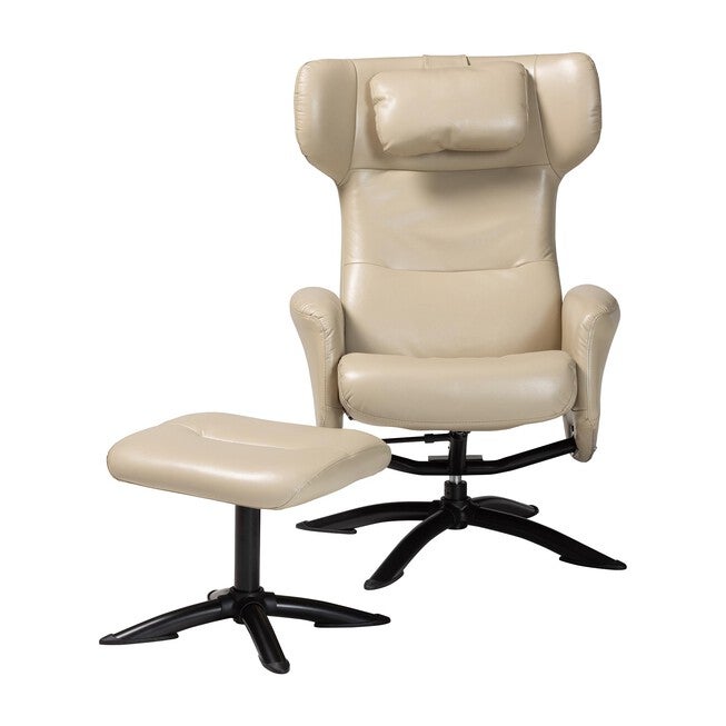 Elwood Modern Brown Faux Leather 2-Piece Lounge Chair and Footrest Set, BEIGE, alternate image number 3