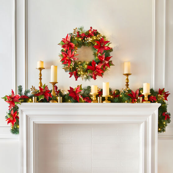 Pre-Lit Poinsettia Wreath, , on-hover image number null