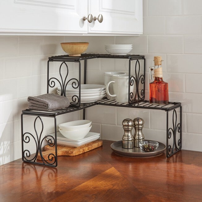 Scroll 2-Tier Corner Shelf, BLACK, hi-res image number null