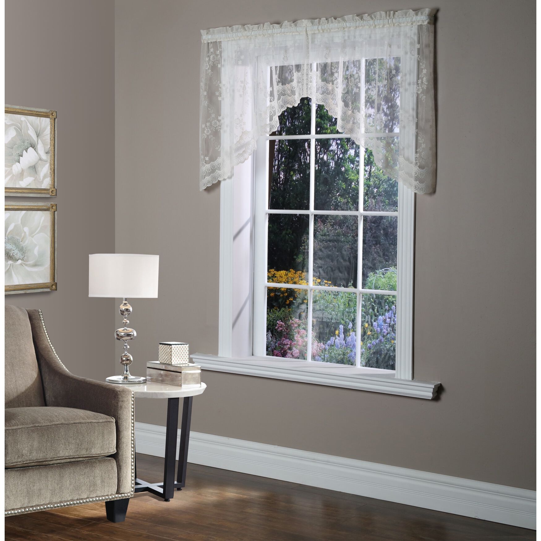 Mona Lisa Sheer Rod Pocket Swag Valance Set, EGGSHELL, hi-res image number 0