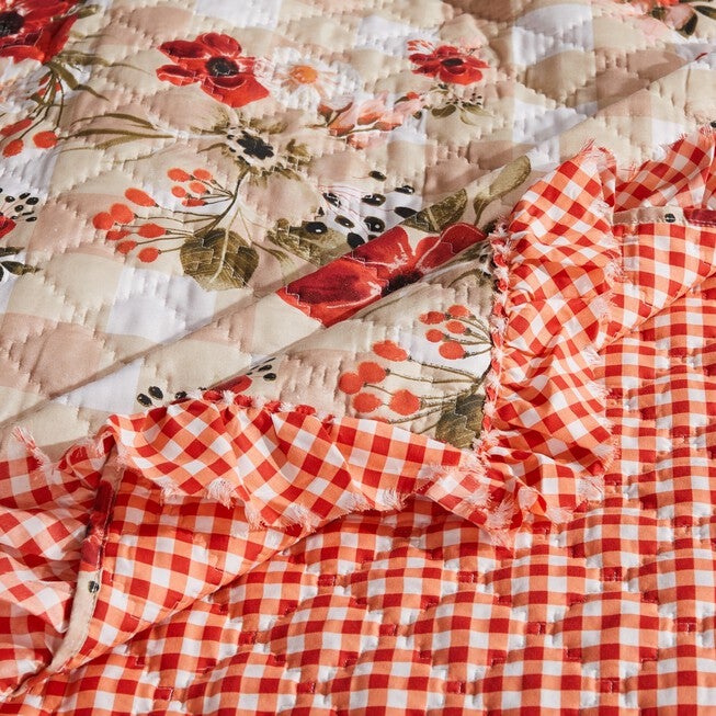 Wheatly Ruffled Gingham Quilted Throw Blanket, , alternate image number null