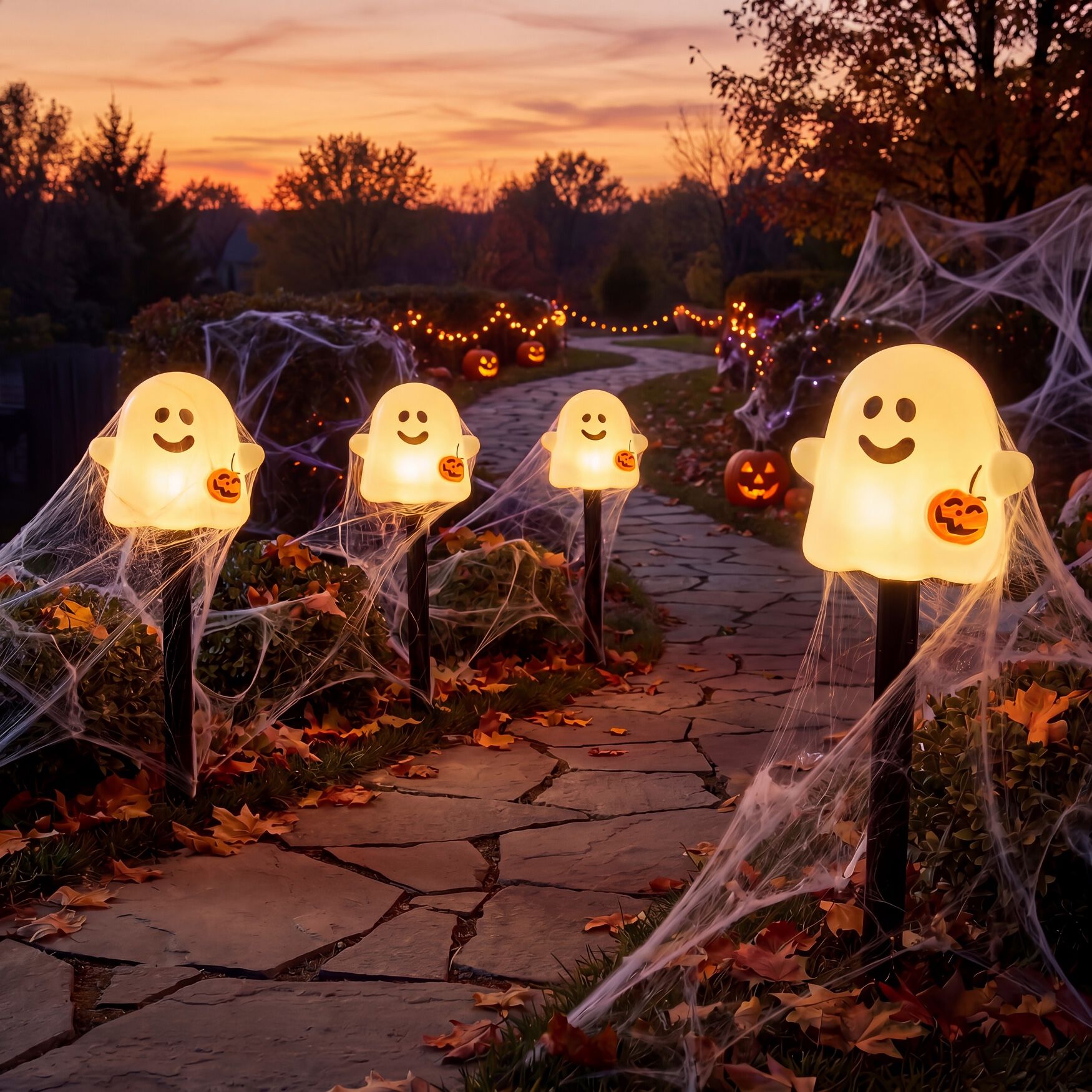 Set of 4 LED Ghost Stake Lights, WHITE, alternate image number 2
