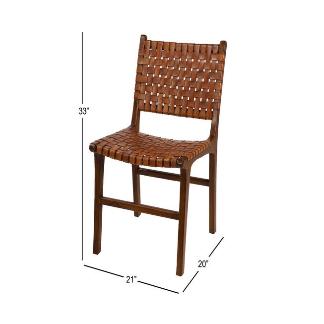 Brown Leather And Teak Contemporary Dining Chair Dining Chair, , alternate image number null