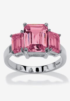 Sterling Silver 3 Square Simulated Birthstone Ring