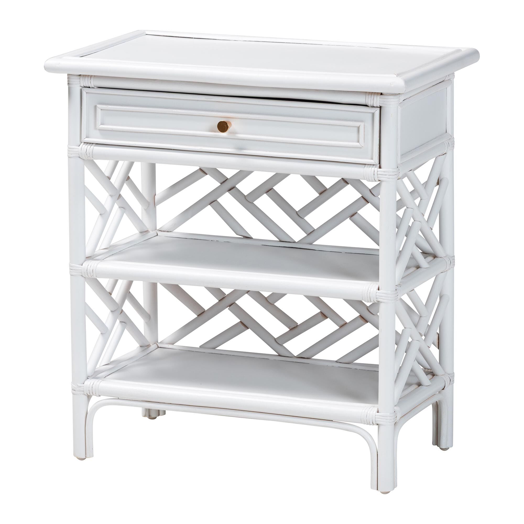 Tiaret Natural Rattan Nightstand, White, WHITE, alternate image number 1