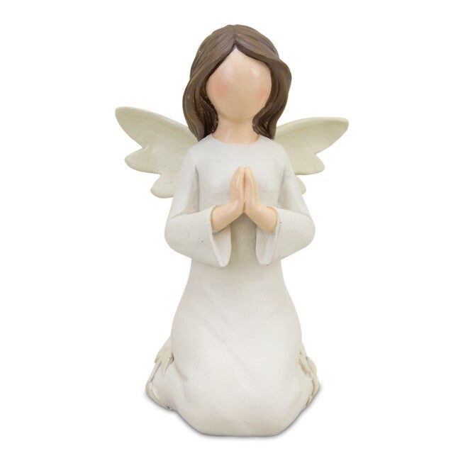 Beige Angel Figurine with Raised Floral Accent (Set of 3), WHITE/BROWN, alternate image number null
