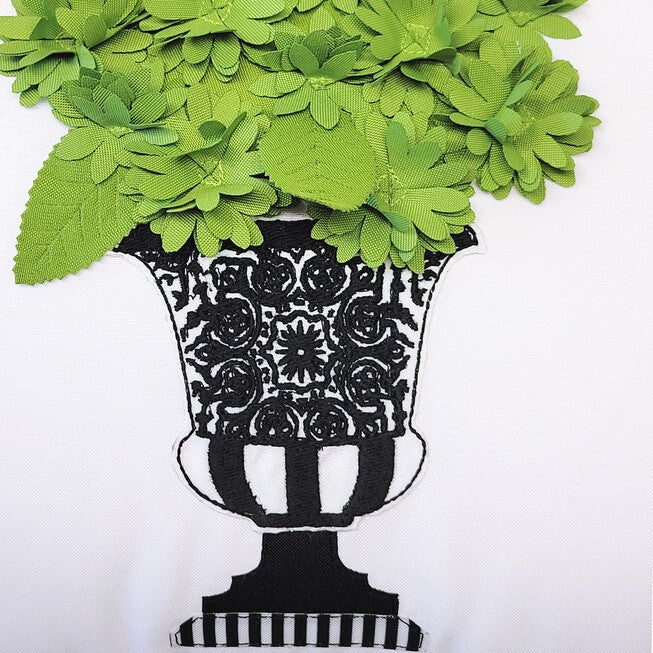 Edie @ Home Indoor/Outdoor Dimensional Topiary Lumbar W Crewel Embroidered Pots Decorative Throw Pillow 13X25, Leaf Multi, , alternate image number null