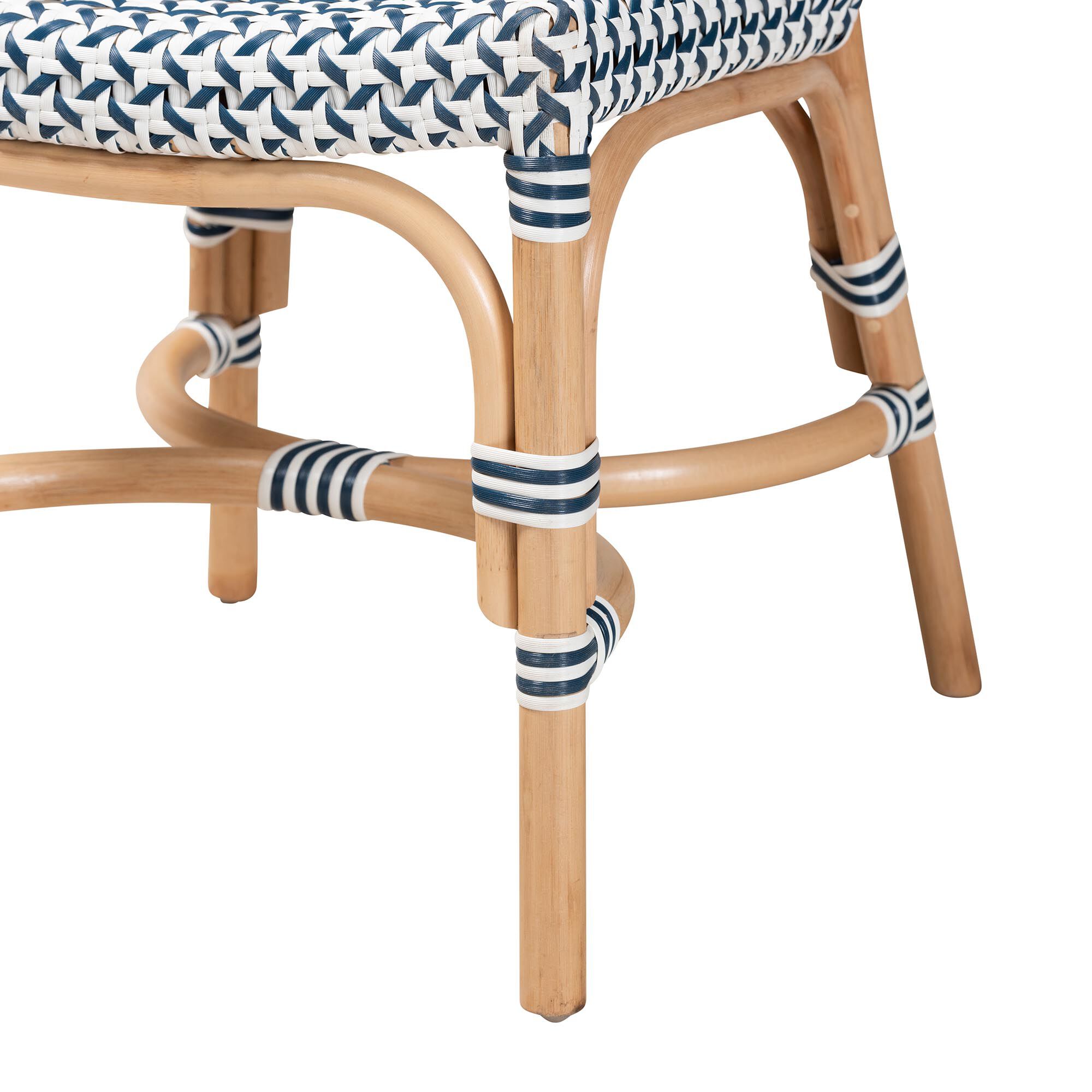 Luciana Modern French Blue and White Weaving Natural Rattan Bistro Chair, BLUE, alternate image number 7