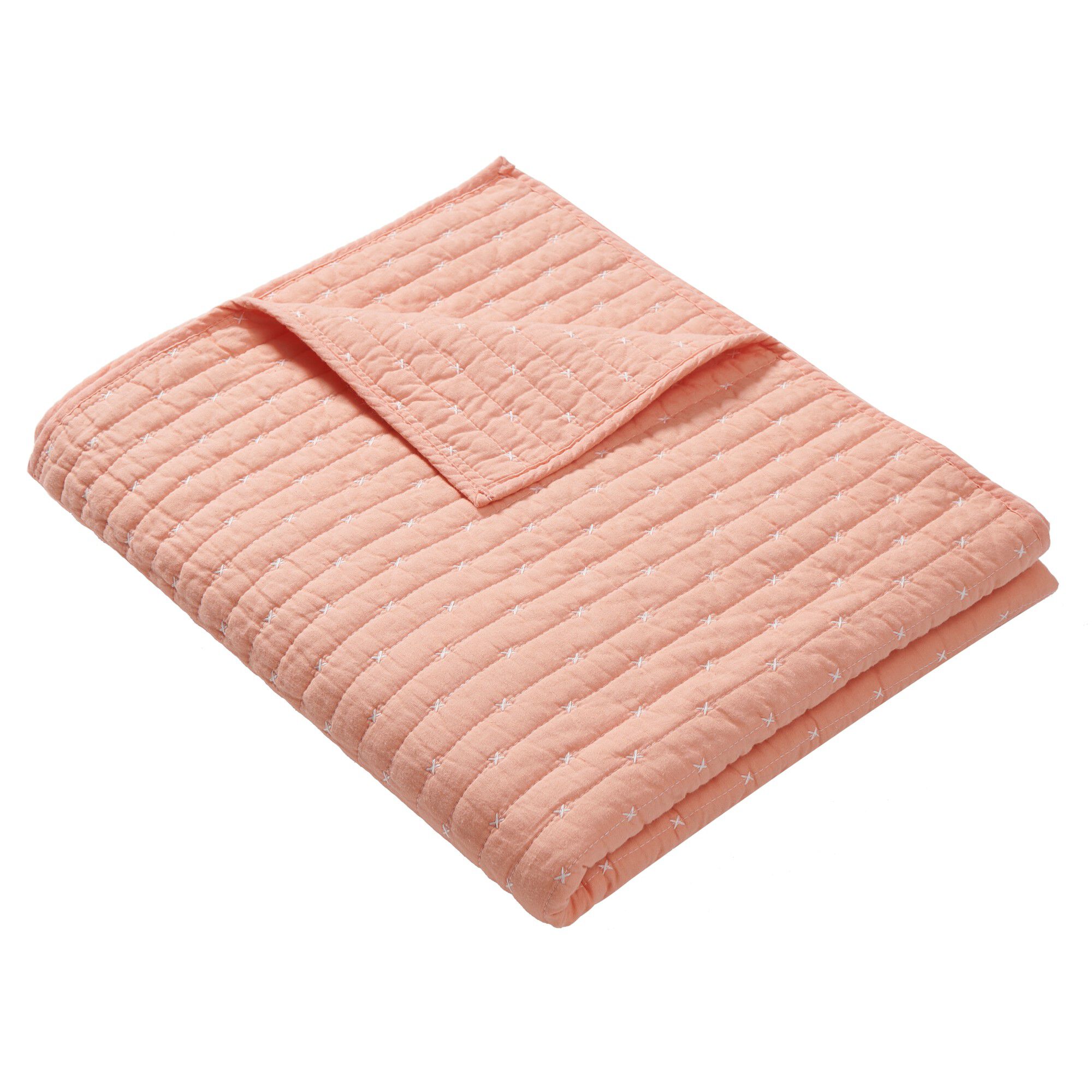 Monterrey Solid Textured Quilted Throw Blanket, Coral, CORAL, alternate image number 2