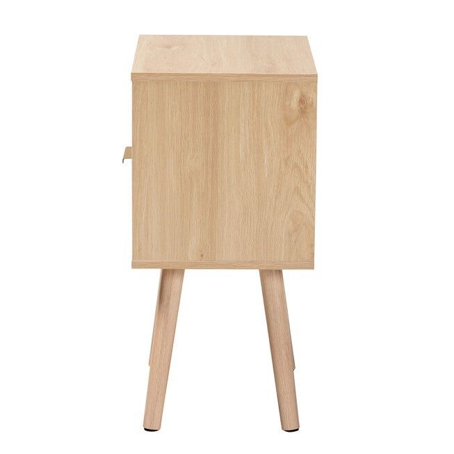 Emmett Mid-Century Modern Light Brown Finished Wood 1-Drawer End Table, , alternate image number null