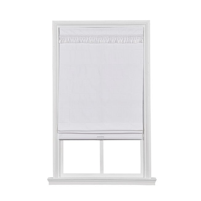 Cordless Tassel Trim Valance Flat Roman Shade, WHITE, hi-res image number null