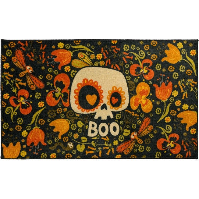 Flower Boo Skull Multi Kitchen Rug, MULTI, hi-res image number null