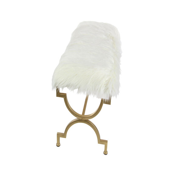 White Fur and Metal Contemporary Bench, 20x42x17, , on-hover image number null
