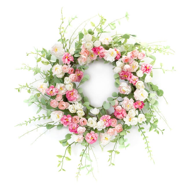 Mixed Peony Floral Wreath 23 inchesD, PINK, hi-res image number null